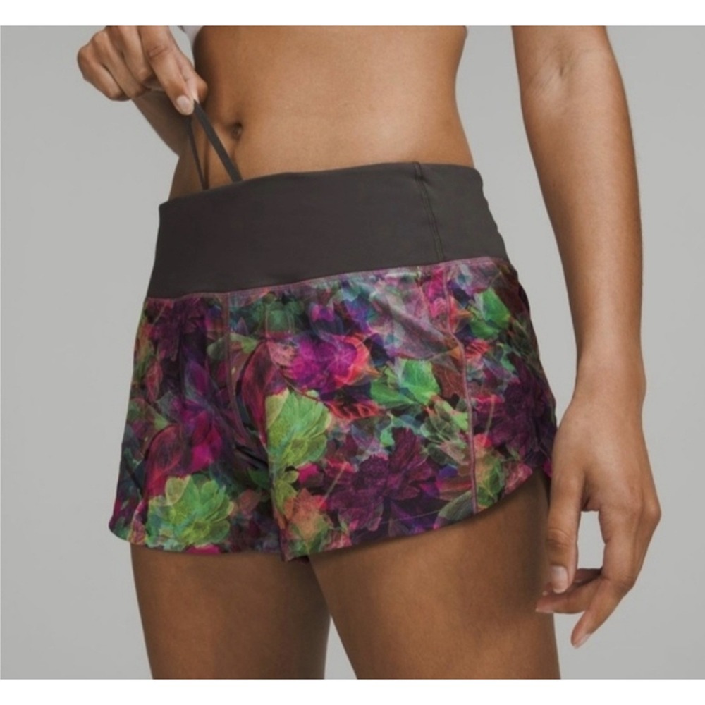 Lululemon Speed Up Mid Rise Lined Short 4" Sz 12 Vivid Floral/Grey Multi Running
